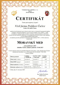 Certifikát Moravský med za rok 2025